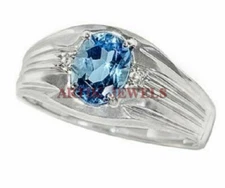 Natural Blue Topaz Gemstone with 925 Sterling Silver Ring for Men's #2994