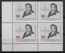 Federal 1984 ** Mi 1219 Bessel Astronomer Corner Edge Block of Four Bottom Left 04753A