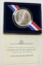 1992 White House 200th Anniversary Silver UNC $1 Commemorative Coin BOX & COA
