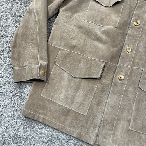 Wilsons Leather M. Julian Camel Beige Suede Leather Jacket Mens Large Army Patch - Picture 3 of 3