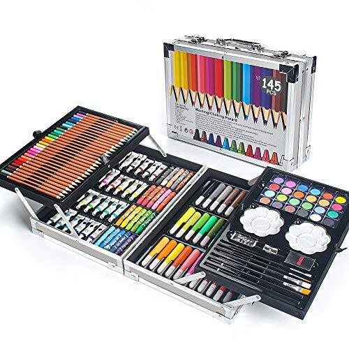 Ensemble art 145 pièces, boîte méga aluminium de luxe et kit de dessin avec crayons de couleur - Photo 1/5