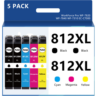 #ad 5PK 812XL Ink Cartridges For Epson WorkForce WF 7840 WF 7820 WF 7310 EC C7000 $21.88