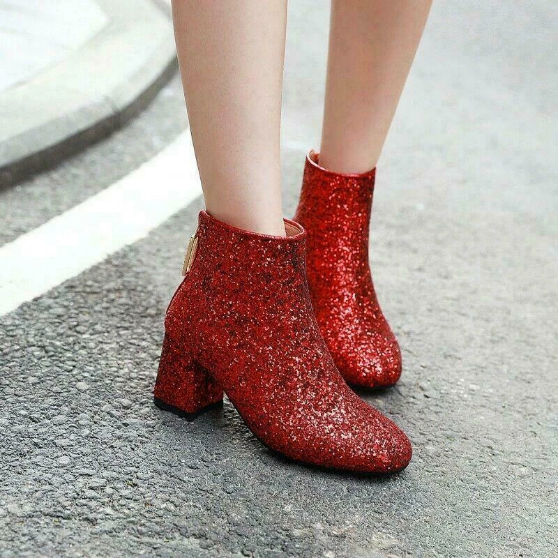 Glitter block heel shop boots