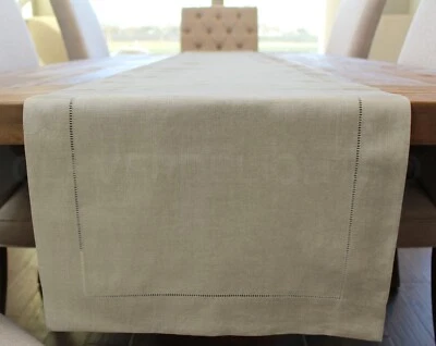 CLEVERDELIGHTS 16" Stone Hemstitch Table Runner - Cotton / Linen Blend - 16x72" 16x108"