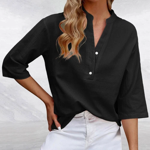 3/4 Sleeve Women's Top Casual Loose Round Neck T Shirt Cute Solid Color Long - Picture 25 of 42