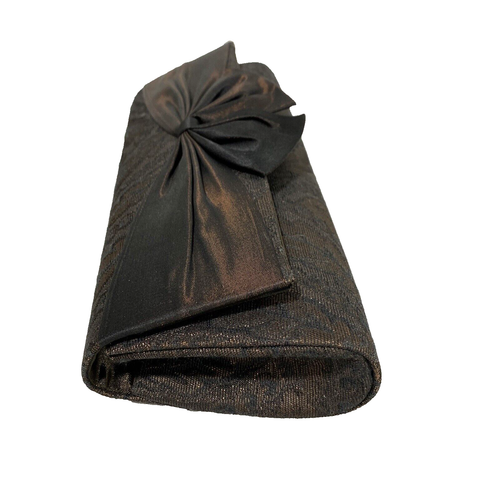 Coppery Brown Satin Brocade Clutch Purse with Bow Convertible Evening Bag Chic - Picture 3 of 11