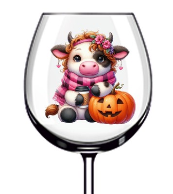 12x bunte Halloween Kuh Kürbis Vinyl Aufkleber Abziehbild Becher Weinglas Auto
