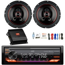 JVC Single DIN Bluetooth Stereo Receiver, 2x 6.5" 300W Marine Speaker,Amp w/Kit