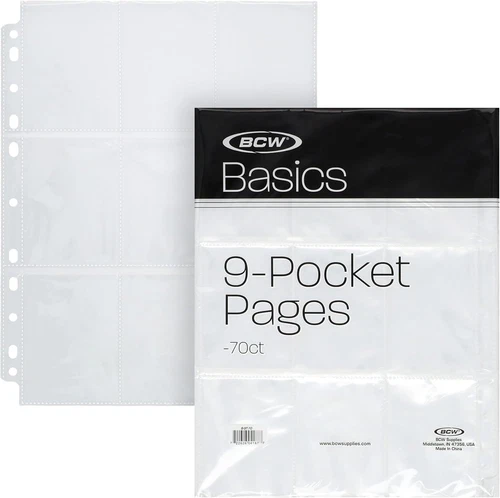 BCW Basics 9-Pocket Pages (70 Pack) | Binder Sheets for Trading & Sports Cards |
