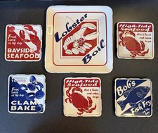 Lobster Boil Ceramic Platter W/5 Snack Plates Square Nautical Coastal Collection
