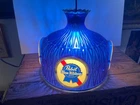 Vintage Pabst Blue Ribbon Beer Hanging Swag Lamp – Blue Plastic Crystal Shade –