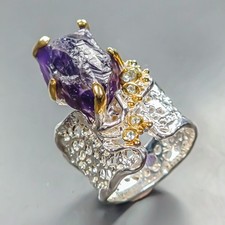 Rough gem jewelry Natural Amethyst Ring 925 Sterling Silver Size 7.5 /R450497
