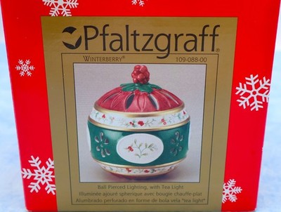 Pfaltzgraff Winterberry Covered Tealight Holder Ball Pierced Candle w/ Lid