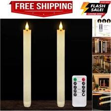 2 Pcs Real Wax Made Flameless Taper Candles with Remote and Timer, 9.6" Ivory...