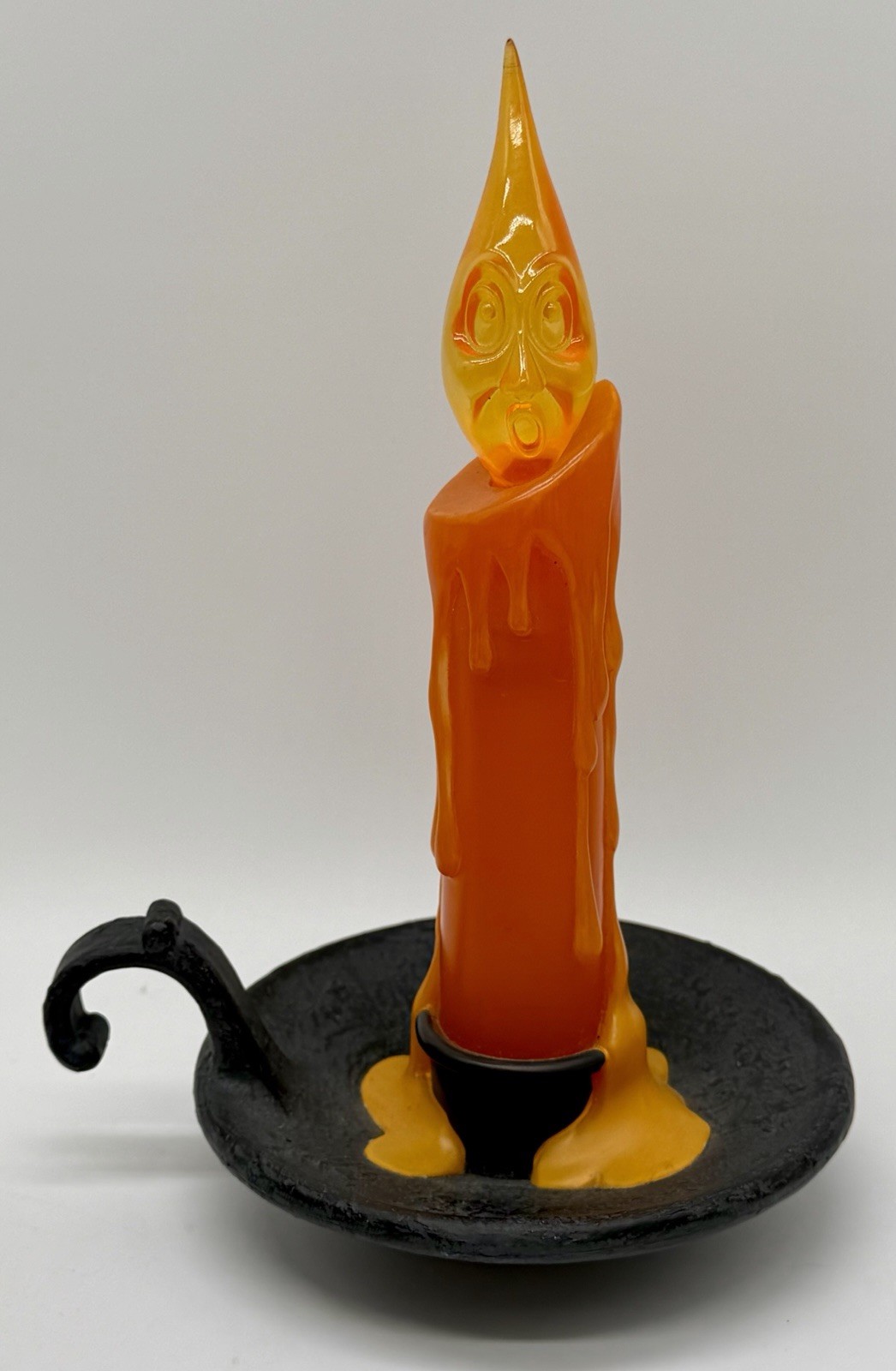 VTG Hallmark Halloween Flickering Orange Light Haunted Candle Ghost Face Tested - second product detail image