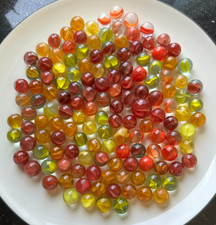 VINTAGE MARBLES CATS EYES ORANGE AND YELLOW VARIOUS SIZE 147 COUNT