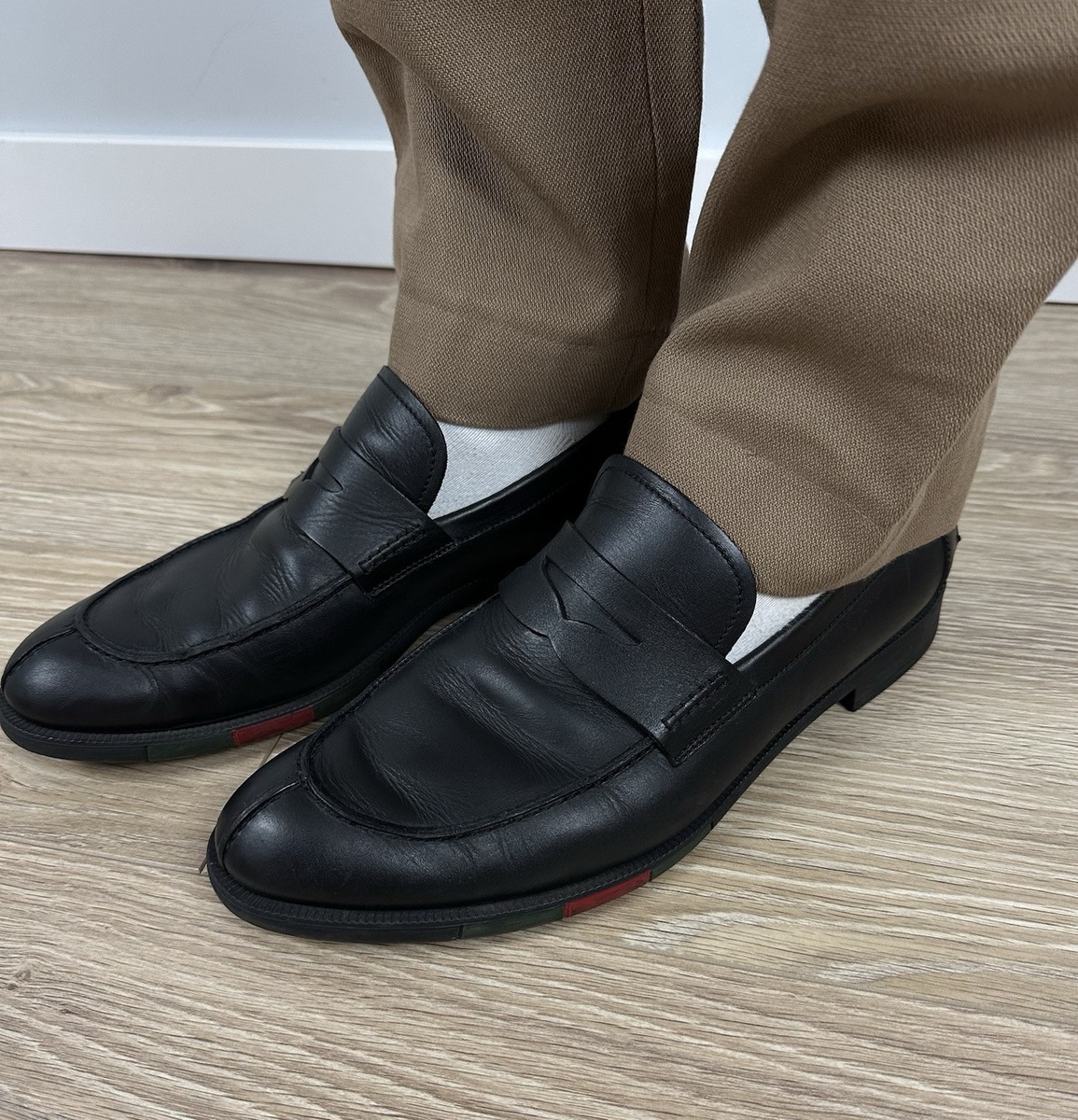 GUCCI Mens GG Leather Web Stripe Logo Loafers Sz UK 8.5 US 9  display picture 3