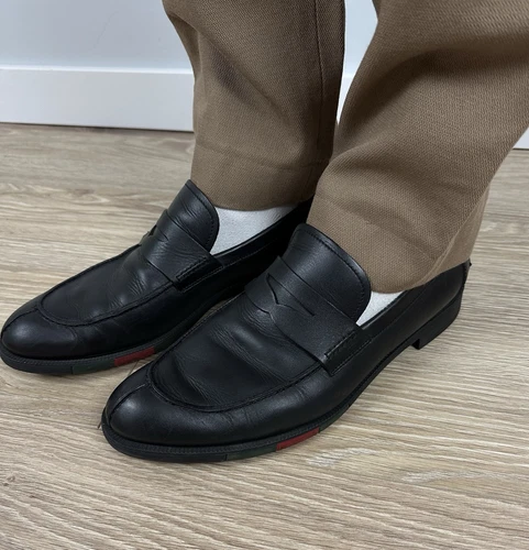 Mocassini Gucci da uomo GG in pelle con logo a righe a rete taglia UK 8 5 US 9 EUR 42 5 43 neri