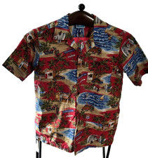 Boys Hawaiian Shirt Button Up Tiki Tropical 100 Cotton Beach Resort Red Sz 14