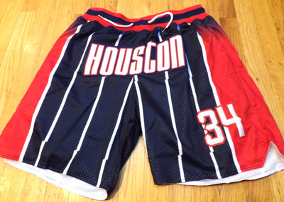 NBA CUSTOM HWC HOUSTON ROCKETS HAKEEM OLAJUWON BASKETBALL BLUE SHORTS SIZE XL