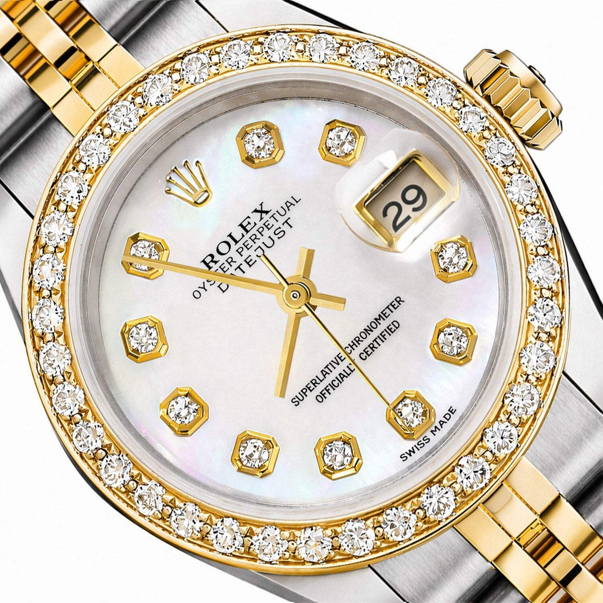 26mm Rolex Datejust 1617 18K Gold Diamond Mother of Pearl Dial