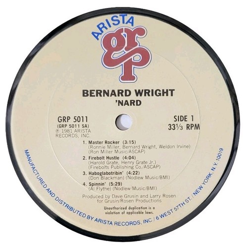 Bernard Wright, 'NARD LP 1981 GRP Records Orig Press GRP 5011, VG+ - Imagen 2 de 3