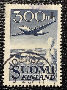 1950 Finland 300 mk BLUE - AIRMAIL ISSUE Used, F/VF
