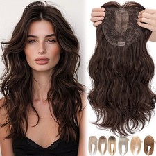 Women Real As Human Hair Topper Clip In Hairpiece Bangs Silk Base Straight Wavy