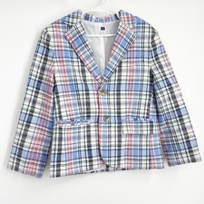 Janie and Jack Plaid Blazer Jacket Kids Size 6 Blue Red Linen Cotton Blend