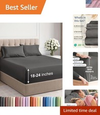 4-Piece Breathable Cooling Bed Sheets - Extra Deep Pocket Queen Set in Charcoal