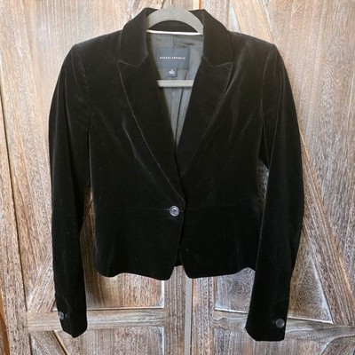 Banana Republic Blazer Women's Size 0 Black Velvet 1 Button Lined Dressy Holiday
