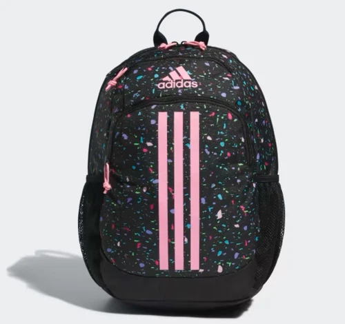 Mochila Adidas Young BTS Creator 2.0 para niños y niñas negra moteada/rosa feliz/negro