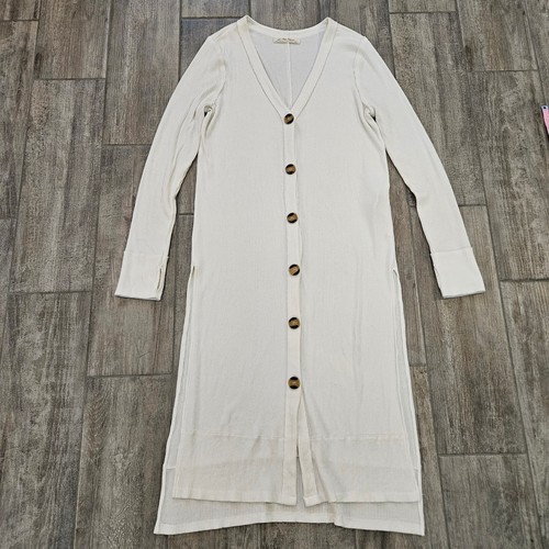 Free People We The Free Longline Cardigan Sweater Womens XL Ribbed Duster Cream