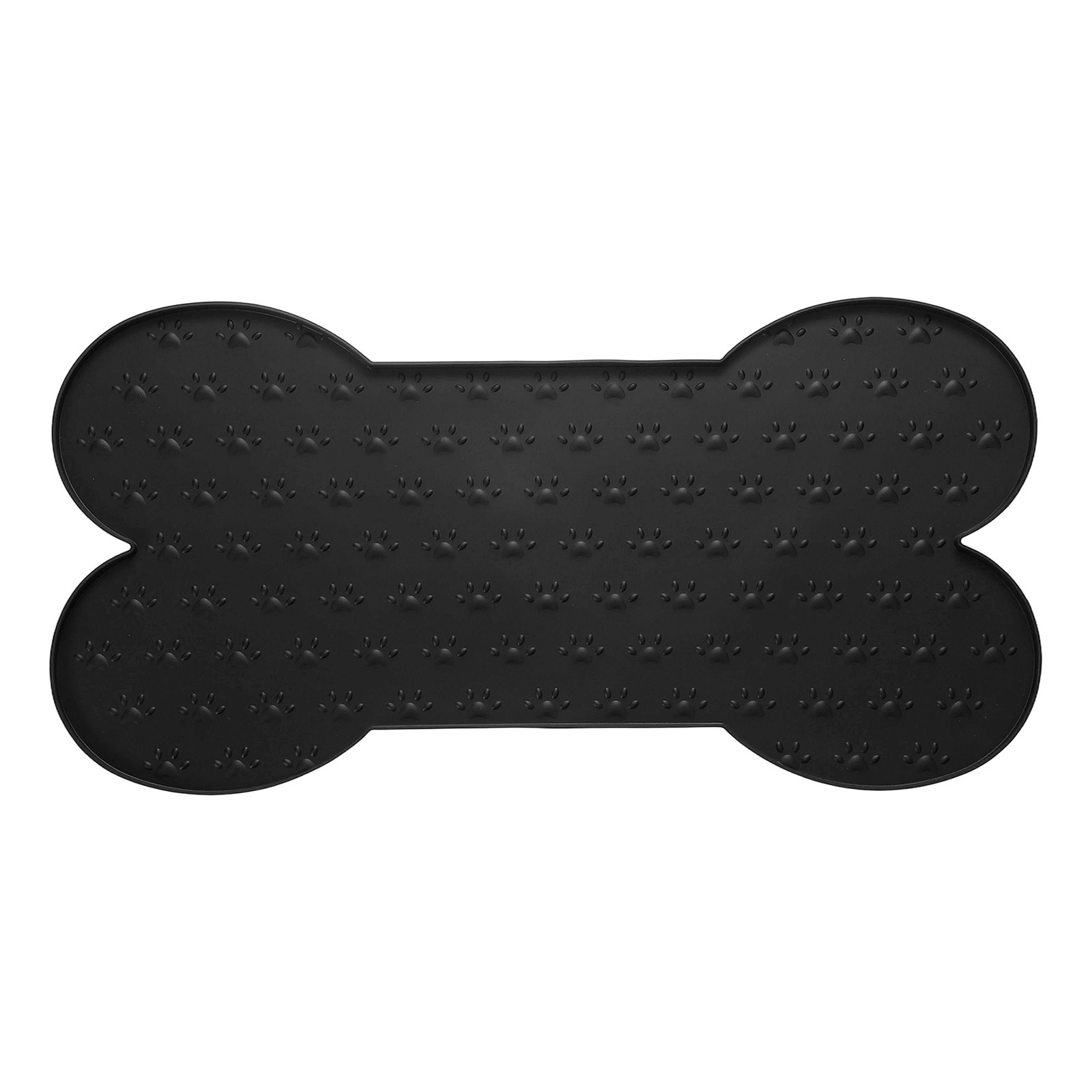 Mat 20x10 Inch Silicone Pet Feeding Mat Bone Shaped Black