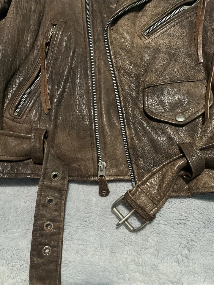Chaqueta estilo moto vintage de cuero marrón Vanguard talla mediana Foto 4 de 4