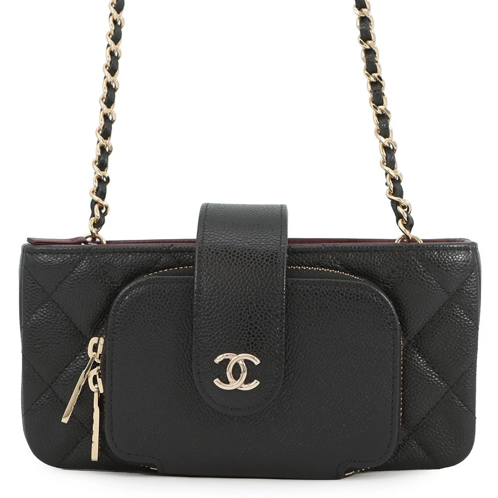 Chanel — CHANEL Shoulder Smartphone Case Calfskin Black AP2916