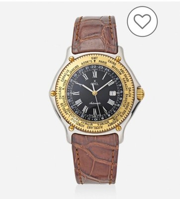 Ebel Voyager watch world time function 18 k yellow gold bezel deployment clasp