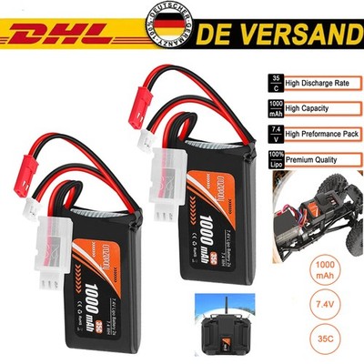 2 x 7,4 V 1000mAh 2S Lipo Batterie 35C Akku mit PH 2.0 & JST Stecker für RC Auto