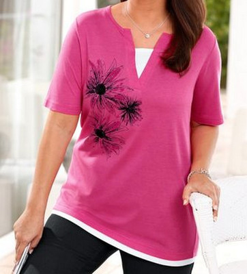 Schickes SHIRT pink-weiss KURZARM Gr.44 oder 46 NEU