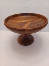 Vtg Wood Pedestal Bowl Stand/decor Fruit Signed 10.5" X 7.5" Used See Photos