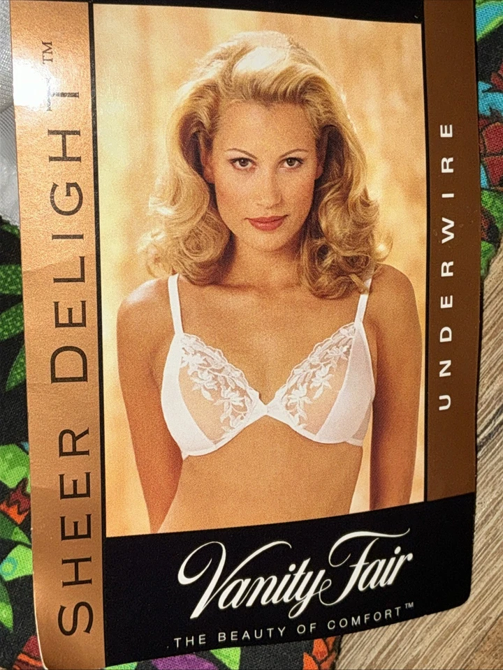 复古全新带标签 36B 🤍 75056 白色 Vanity Fair 缎面透明喜悦钢圈蕾丝性感 — 第 2/4 张图片
