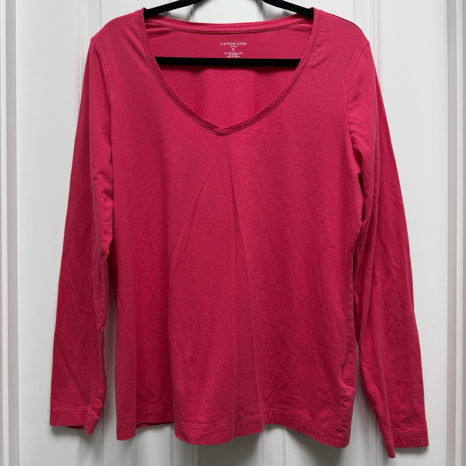 Lands End Fitted Long Sleeve V Neck Casual Shirt Neutral Layering Red Xl