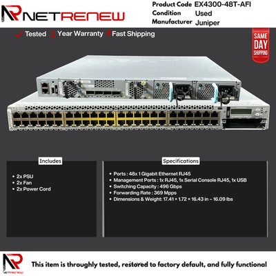 Juniper EX4300-48T-AFI 48-Port Gigabit Ethernet Switch with 4 x 40GbE QSFP+