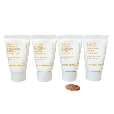 innisfree Daily UV Defense Sunscreen Lotion SPF 50 0.33oz 10ml Mini X4, EXP 9/27