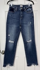 Kancan Women’s Jeans Size 7/27 High Rise Moderately Distressed Frayed Raw Hem