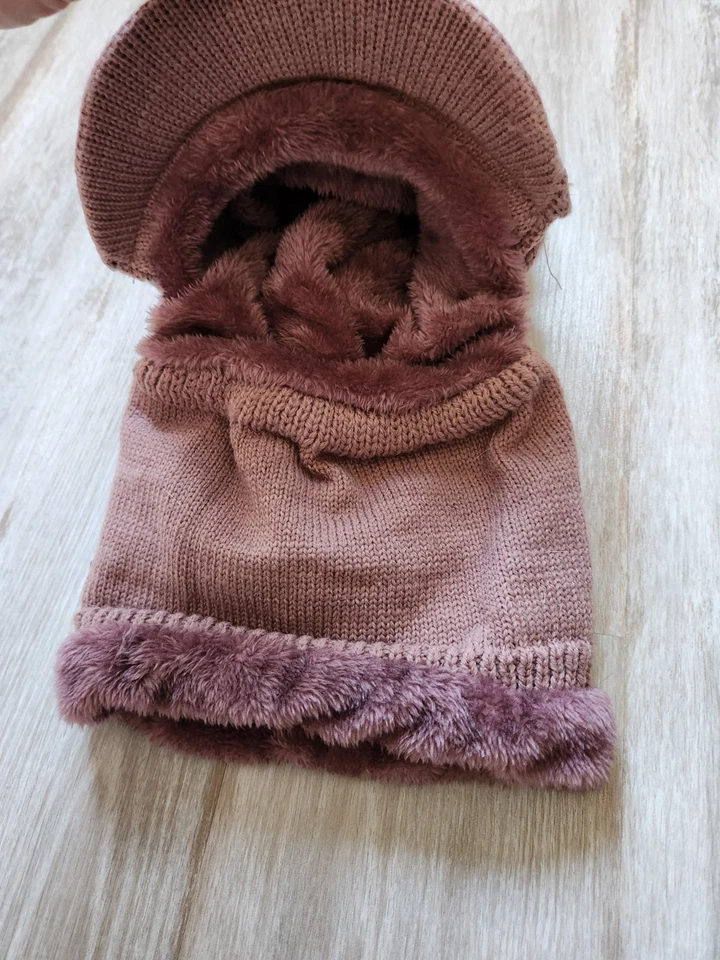 Winter Knit Balaclava Beanie Hat Purple Warm Cycling Ski Mask Fleece OS EUC - Image 2 of 4