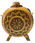 Vintage Romanian Wooden Canteen w/ Glass Bottle Insert Folk Art Flask — photo 1
