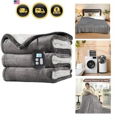 Electric Heated Blanket Full Size 72"x84", Dual-Sided Soft Flannel  Sherpa, ...