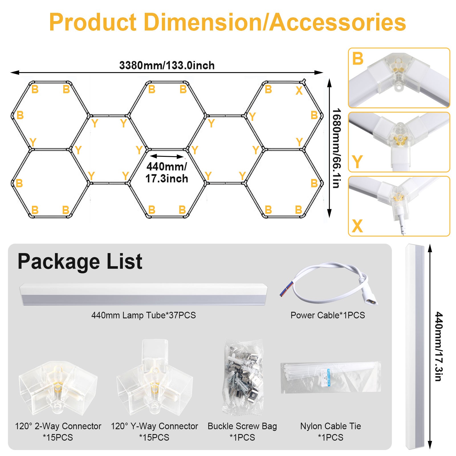 8x Hexagon LED Light for Home Workshop Garage Gym Honeycomb Ceiling Wall Lamp