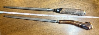 Two Vintage Cutlery Knife Sharpener Honing Steel Stag Horn Handles